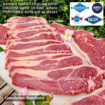 Beef Sirloin AGED BY GOODWINS Australia STEER young cattle (Striploin / New York Strip / Has Luar) frozen brand Harvey/Midfield STEAK 2.5cm 1" (price/kg 3-4pcs)